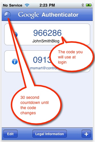 authentication code on iphone app