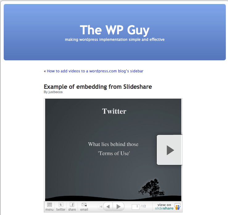 How to add a slideshare presentation to WordPress.com