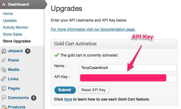 WP e-Commerce Gold cart - Store Upgrades - API Key