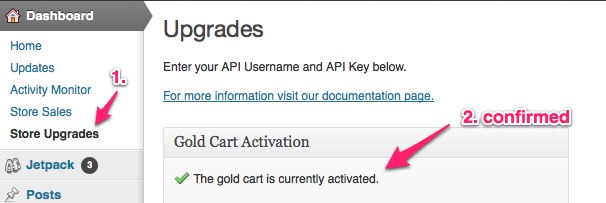 WP e-Commerce Gold Cart activated