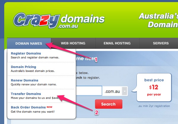 How to transfer a domain to crazydomains