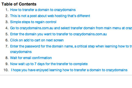 WP Table of contents