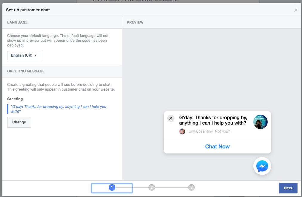 facebook set up customer chat step 1