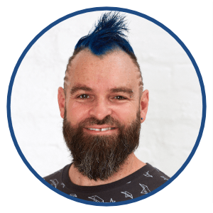 Photo of Tony Cosentino, The WP Guy with a blue mohawk